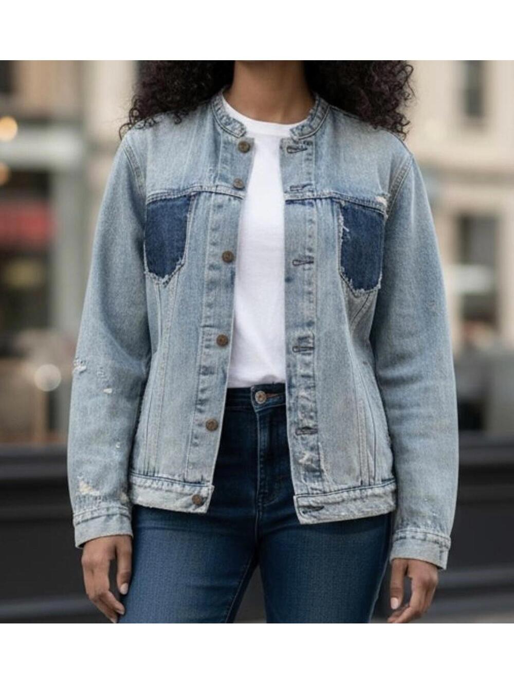 Rhetorik Apparel One-of-a-Kind Upcycled Denim Jacket w/ Elephant Applique - L